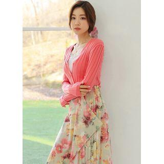 Set: Slim Rib-knit Cardigan + Sleeveless Top