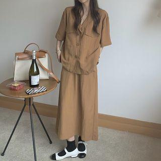Elbow-sleeve Shirt / Maxi A-line Skirt