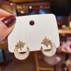 Moon & Star Rhinestone Shell Alloy Earring 1 Pair - White - One Size