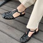 Faux Leather Woven Flat Sandals