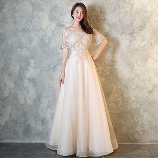 Cape Shoulder A-line Evening Gown