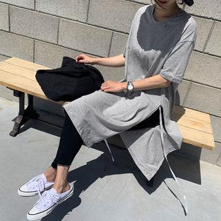 Slit-side T-shirt Dress Gray - One Size