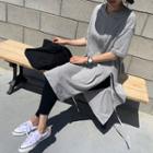 Slit-side T-shirt Dress Gray - One Size