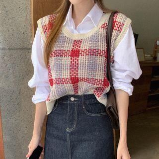 Round-neck Plaid Knit Vest