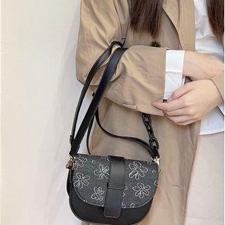Floral Print Flap Crossbody Bag Blue - One Size