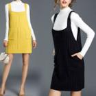 Set: Mock Neck Long-sleeve Knit Top + Knit Pinafore Dress