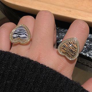 Zebra Print Heart Alloy Open Ring