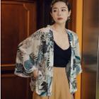 Leaf Print Light Jacket As Shown In Figure - One Size