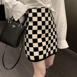 Two-tone Check A-line Mini Skirt