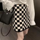 Two-tone Check A-line Mini Skirt