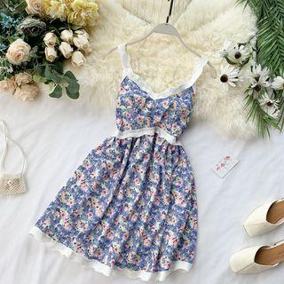 Spaghetti Strap Floral Printed A-line Dress As Shown In Figure - One Size