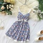 Spaghetti Strap Floral Printed A-line Dress As Shown In Figure - One Size
