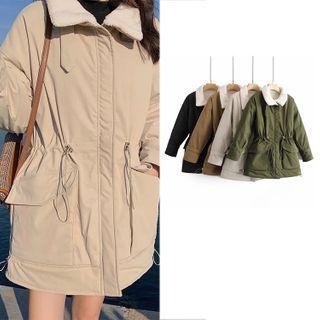 Waist String Wax Jacket With Fleece Collar