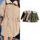 Waist String Wax Jacket With Fleece Collar