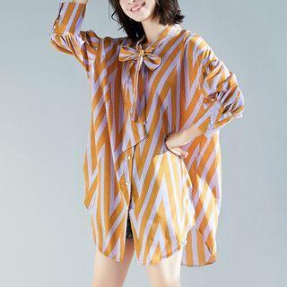 Long-sleeve Patterned Blouse Light Purple - One Size