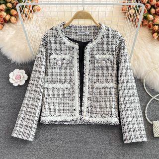 Round Neck Single Breasted Tweed Jacket