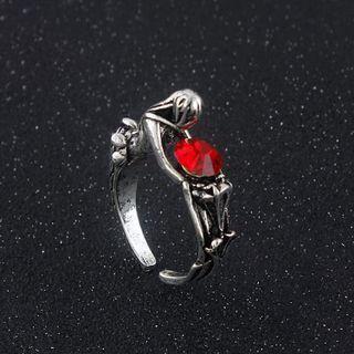 Rhinestone Alloy Open Ring Red & Silver - One Size