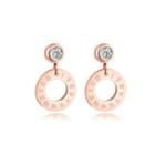 Fashion And Simple Plated Rose Gold Roman Numerals Geometric Round Earrings With Cubic Zircon Rose Gold - One Size