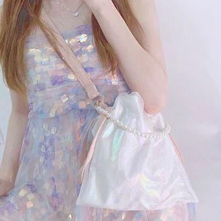 Faux Pearl Mesh Crossbody Bag As Shown In Figure - One Size