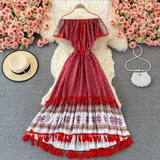 Off Shoulder Print Maxi Dress