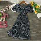 Floral Accordion Pleated Midi A-line Dress