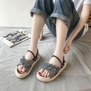 Plaid Crisscross Flat Sandals