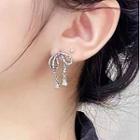 Rhinestone Bow Drop Earring Earring - Bow - Silver - One Size