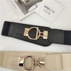 Faux Leather Elastic Band Panel Round Buckled Wide Belt