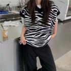 V-neck Zebra Print Sweater Vest Zebra - Black & White - One Size