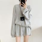 Long-sleeve Plain Sweatshirt / Shorts