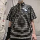 Elbow-sleeve Dinosaur Embroidery Striped Polo Shirt