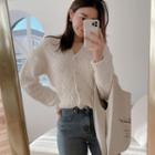 Drop-shoulder Textured Cropped Cardigan Ivory - One Size
