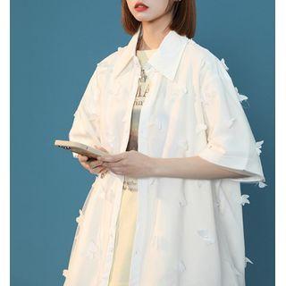 Elbow-sleeve Butterfly Detail Oversized Shirt
