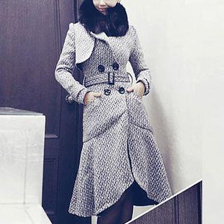 Ruffle Hem Double Breasted Coat