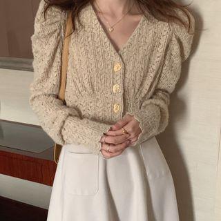 Long-sleeve Button-up Lace Blouse / Midi A-line Skirt
