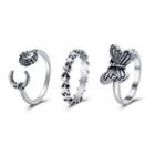 Set Of 3: Alloy Ring (various Designs) 55384 - Silver - One Size