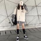 Plaid Mock Two Piece Hoodie As Shown In Figure - One Size