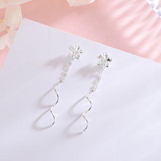925 Sterling Silver Flower Dangle Earring Es801 - One Size