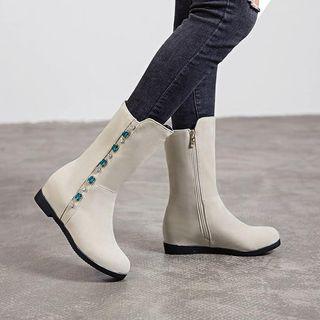 Hidden-wedge Embellished Mid-calf Boots