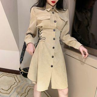 Long-sleeve Single Breast Lace Up Dress