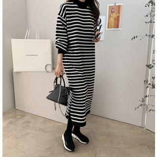 Crew-neck Striped Knit Dress