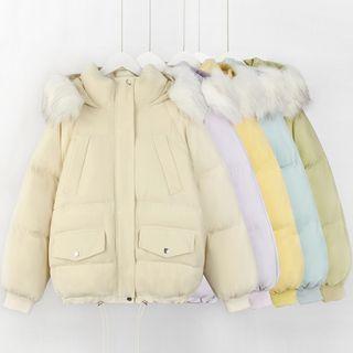 Faux Fur-trim Drawstring-hem Hooded Coat In 6 Colors