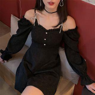 Long-sleeve Bow Cold-shoulder Mini Dress