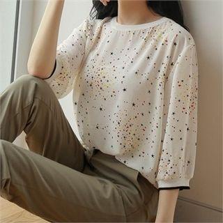 3/4-sleeve Star Print Top