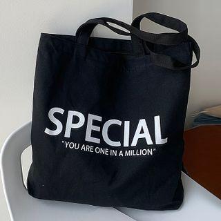 Lettering Canvas Tote Bag Special - Black - One Size