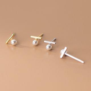 Faux Pearl Sterling Silver Bar Earring
