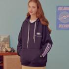 Hooded Letter Patch Sweatshirt Navy Blue - One Size