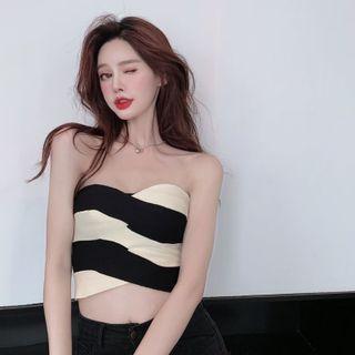 Two-tone Tube Top As Figure - One Size
