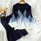 Set: Argyle Sweater + Knit A-line Skirt