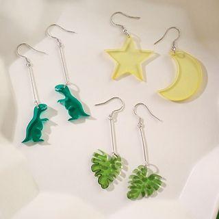 925 Sterling Silver Transparent Dinosaur / Leaf / Moon & Star Dangle Earring